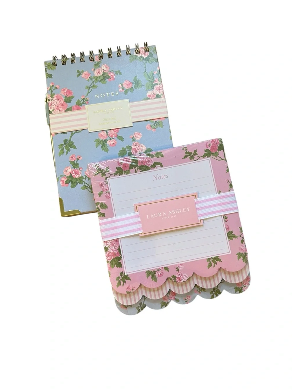 Laura Ashley Floral Spiral Notebook Pen Set and Large Scalloped Note Pad